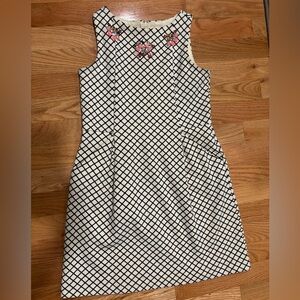Crewcuts cream/blue lattice cotton dress with jewels and pockets. Size 8